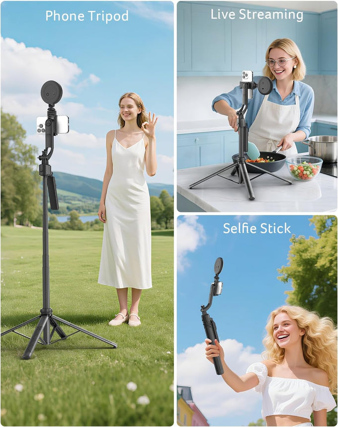 acer Auto Face Tracking Tripod for iPhone/Cell Phone/Android/Camera with Light and Remote, 64", No App, 360°Rotating Tripod Selfie Stick for Tiktok YouTube Vlog Live Streaming Video Recording