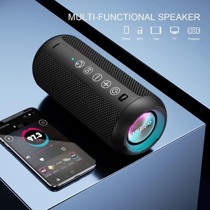 Ortizan Portable Bluetooth Speaker (1nd Gen), IPX7 Waterproof, Wireless, Big Sound and Deep Bass, TWS Pairing, 30Hrs of Playtime, Valentines Day Gifts for Him, Birthday Gifts for Men Women - Black