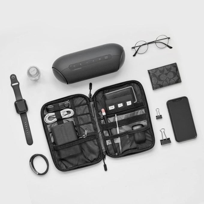 BAGSMART Large Electronics Travel Organizer Case, Tech Accessories Cord Storage Bag for Phone, Power Bank, SD Card, Cables, Black