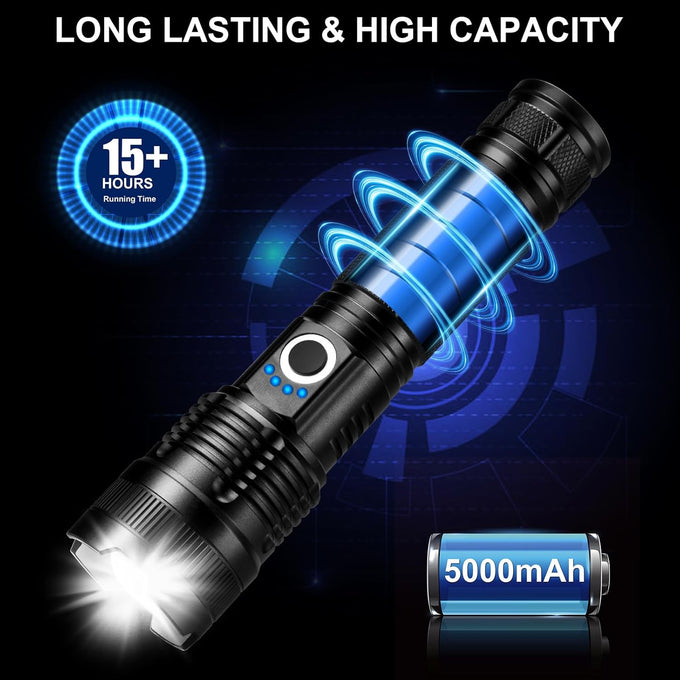 3 Pack Rechargeable Flashlights High Lumens, 990000LM Super Bright LED Flashlight, Adjustable Powerful Flash Light with 5 Modes & USB Cable, Waterproof Handheld Flashlight for Home Camping Outdoor