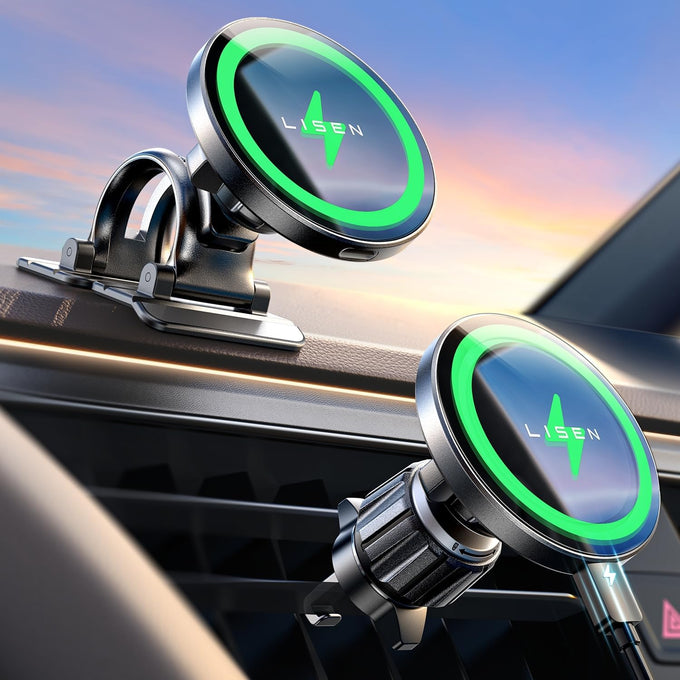 LISEN for 15W MagSafe Car Mount Charger,Magnetic Wireless Cars Charger,Magnetic Phone Holder for Cars,Phone Holders for Your Car Accessories for Women Men Jeep Ford F150 for iPhone 17-12,Samsung,Pixel