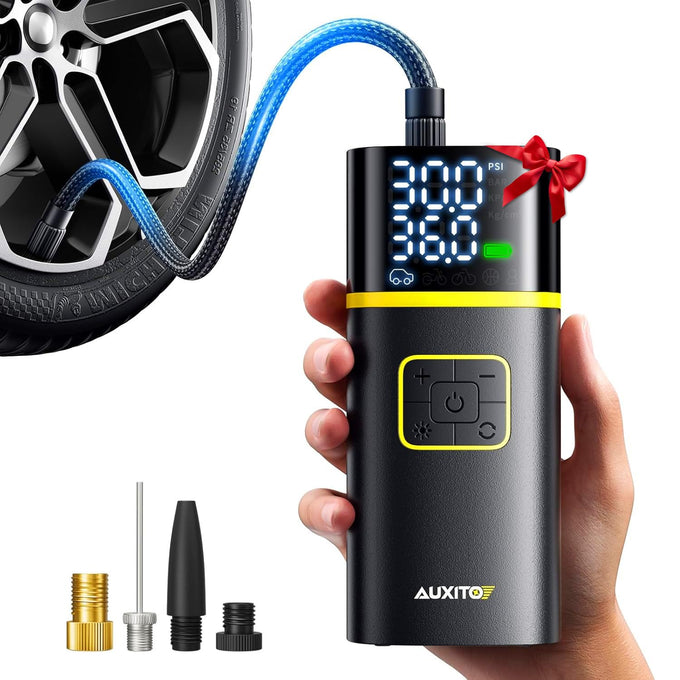 AUXITO AS1 Tire Inflator Portable Air Compressor - 150PSI Bike Pump 1Min Fast Inflate with Tire Pressure Gauge, 5200 mAh, LED Light, Car Accessories Air Pump for Auto, Moto, Bike Car Gifts for Men