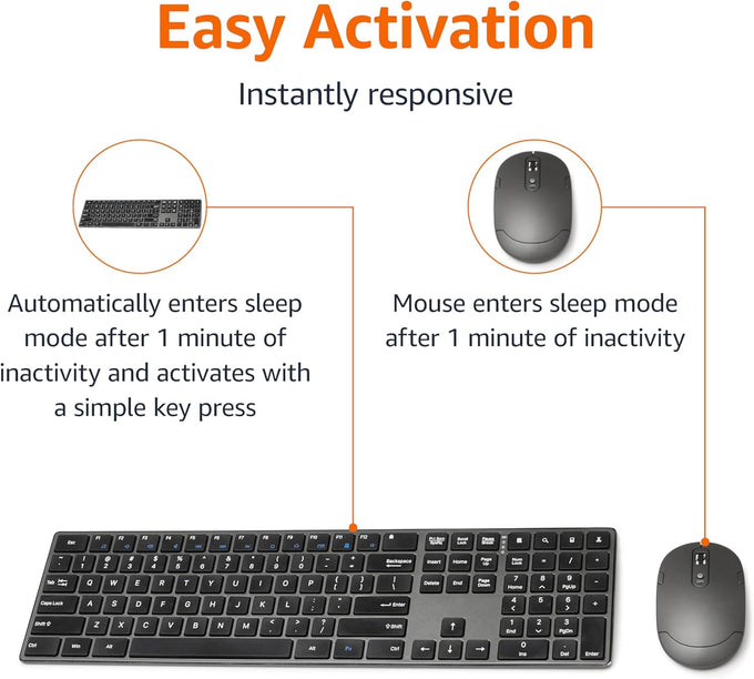 Ultra Premium Wireless Keyboard and Mouse Combo - Rechargeable, Ultra Slim Design, Quiet, Full Size, Number Pad, Unifying Receiver, Black