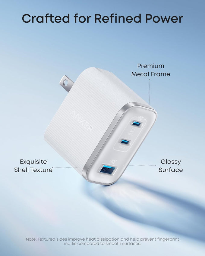 Anker Nano Charger, Ultra-Fast 70W Output 3-Port USB C Charger Block, Fast Charging, Compact and Stylish, for iPhone 17/16 Series, MacBook, iPad, Pixel, Galaxy, and More(Black, Cable Included)
