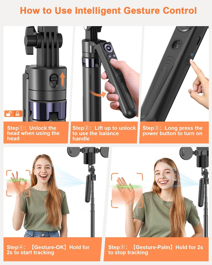 71” Auto Face Tracking Tripod for iPhone with Light,360° Rotating Phone Stand with Rechargeable Remote Control for TikTok Vlog Video Recording, Phone Tripod for Android Camera/GoPro/Ring Light