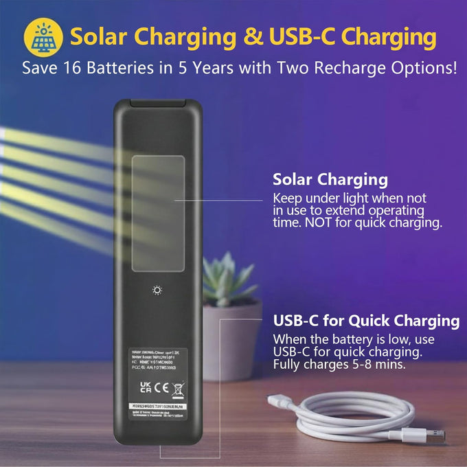 Rechargeable Voice Remote for Samsung Smart TVs, Replacement for 2019–2025 Samsung TV Remote Control with Solar Charging and Voice Search. 2-Year Warranty.