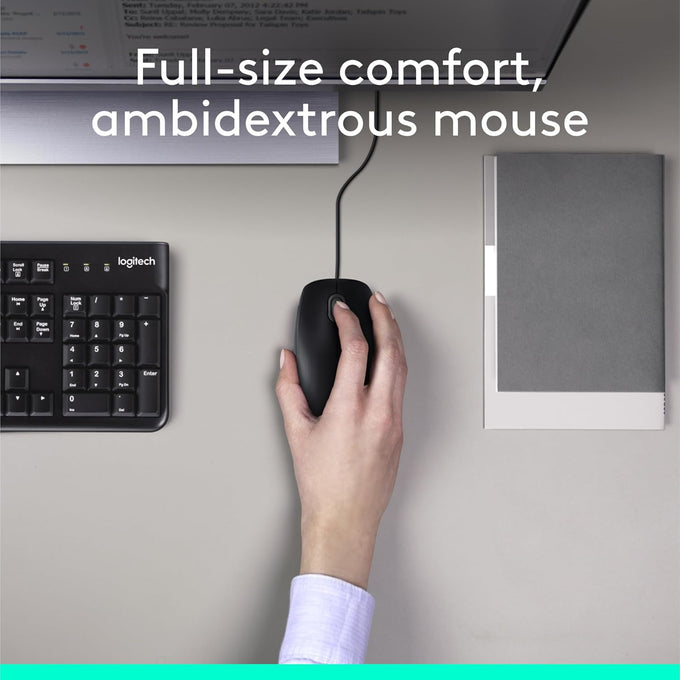 Logitech MK120 Wired Keyboard and Mouse Combo for Windows, Optical Wired Mouse, Full-Size, USB, Compatible with PC, Laptop - Black