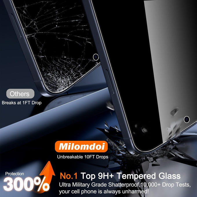 Milomdoi 3 Pack Privacy Screen Protector for iPhone 17 Pro Max [Phone Case Friendly] Accessories Private Film, 3 Pacs Tempered Glass Camera Lens Protector, with Mounting Frame for Apple Anti Spy,Black