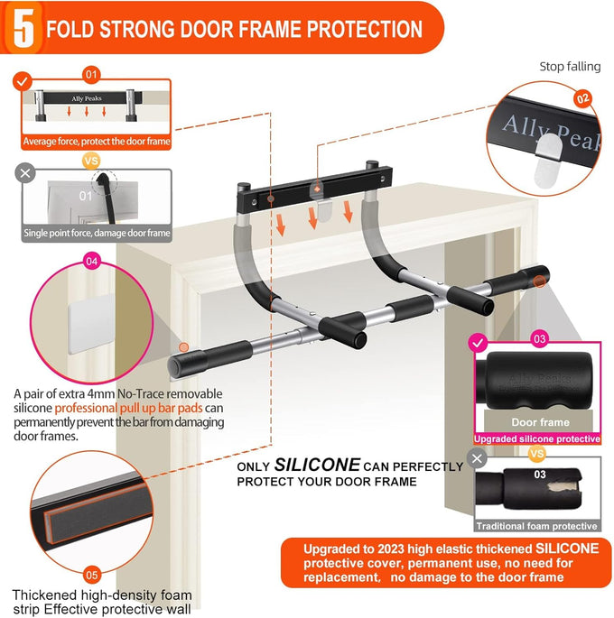 Ally Peaks Adjustable Doorway Pull Up Bar, 500 lb Capacity, Silicone Protection