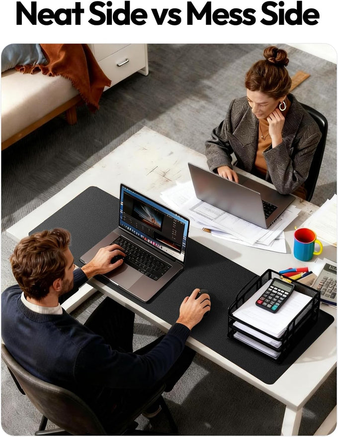 YSAGi Leather Office Desk Pad Protector, Large Mouse Pad, Non-Slip, PU Leather, Laptop Desk Blotter, Waterproof Writing Pad for Office and Home, Black, 23.6" x 13.8"