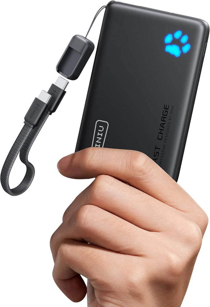 INIU Portable Charger, Ultra Slim 45W Fast Charging with Attached USB C Cable, Flight-Safe 10000mAh PD Power Bank Battery Pack, Travel Essential Phone Powerbank for iPhone 17 16 Samsung S25 Google etc