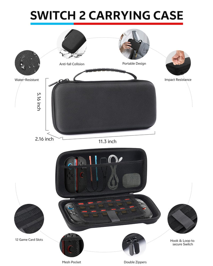 Pro Controllers Accessories Bundle for Nintendo Switch 2 18-in-1: Carrying Case, Screen Protector, Thumb Grip for Joycon, Dockable Console Protective Cover Shell, Steering Wheel, 2025 Switch2 Game Kit