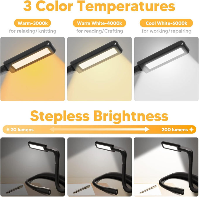 Neck Reading Light Book Lovers Gifts, Rechargeable 2000mAh 10-80Hrs Eye-friendly Wide Lamp Book Light, Birthday Valentines Day Gifts for Him Men Women Readers, Camping Knitting Crochet Accessories