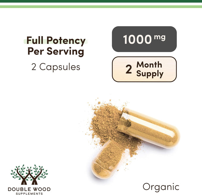 Organic Lions Mane Mushroom Capsules (120 Count), for Focus Support and Immune Health, Third Party Tested and Grown in The USA - by Double Wood