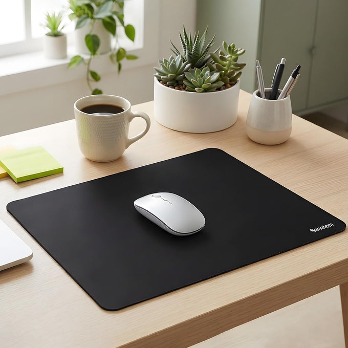 Senetem 4-Pack Mouse Pad, Ultra-Smooth Gaming Mousepad, Non-Slip Rubber Base, Washable Surface Fits Wired & Wireless Mouse – Perfect for Desk, Laptop, PC & Office, Small Portable, 11x8.6 in, Black