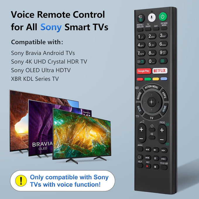 Voice Replacement Remote Control for Sony-Bravia-TVs，for All Sony 4K UHD LED LCD HD Smart TVs. 1-Year Warranty.