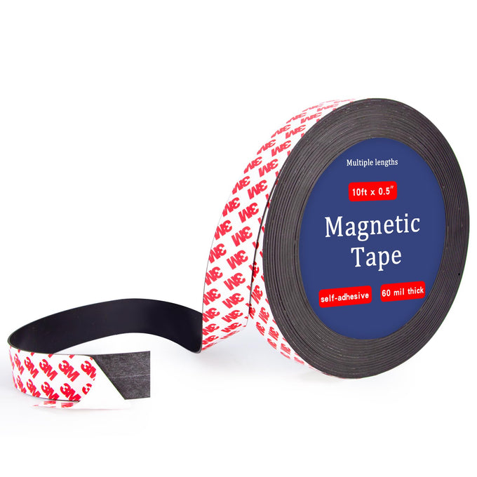 10 Feet x1/2 in Magnetic Tape Strips Roll with Adhesive Backing, Flexible Sticky Magnet Tape for Lightweight Craft DIY Projects, Whiteboards and Fridge Organization (0.06" Thick)
