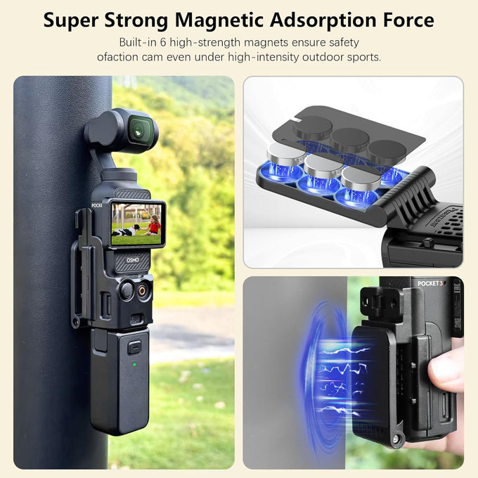 AMAZEAR Magnetic Mount Stand Compatible with DJI Osmo Pocket 3, Upgraded Pocket3 Accessories Adapter Clamp Magnet Suction Case Holder on Desktop, Vertical Surface, 180° Adjustable Handle, Black