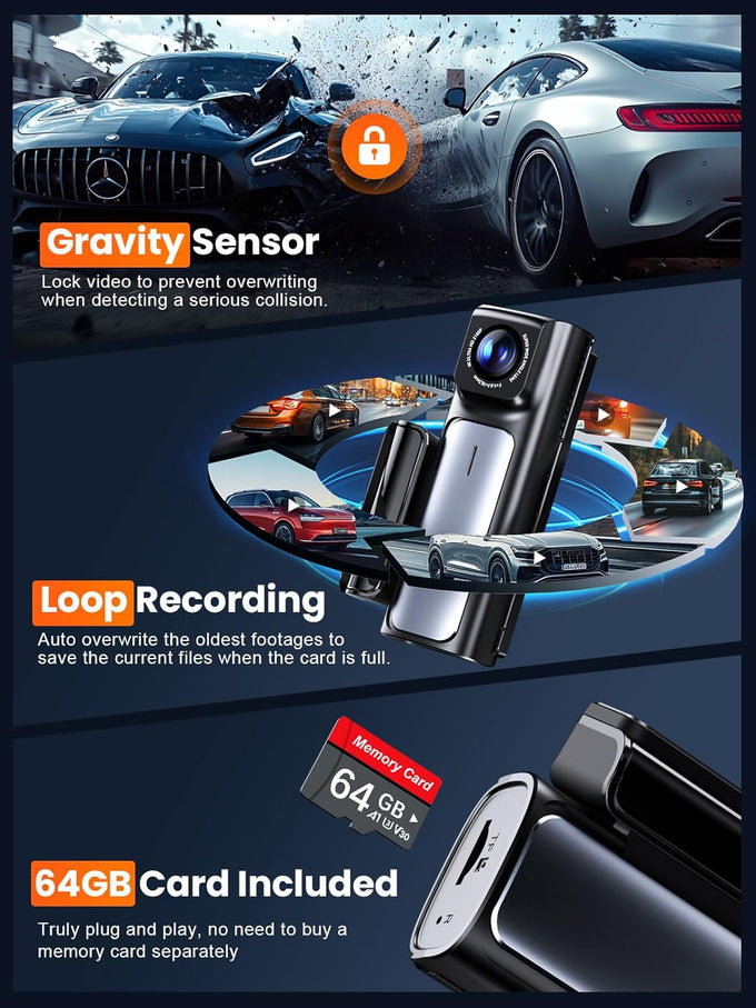 4K Dash Cam Front and Rear, Built-in 5G WiFi GPS, 64GB Card Included, 3.59'' IPS Screen Dash Camera for Cars, Dual Dashcam with G-Sensor, Loop Recording, WDR, Night Vision, 24H Parking Monitor