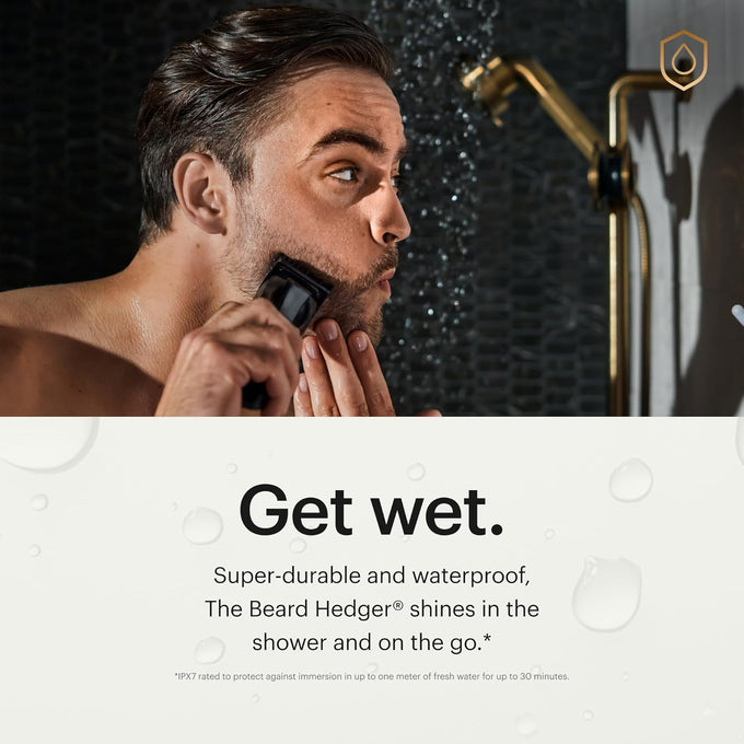 MANSCAPED The Beard Hedger Men's Premium Beard Trimmer, 20 Length Adjustable Blade Wheel, Stainless Steel T-Blade for Precision Facial Hair Trimming, Cordless Waterproof Wet/Dry Clipper