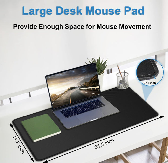 Extra Large Mouse Pad 31.5 x 11.8 in, Gaming Mousepad with Stitched Edges, Premium Microfiber Cloth Surface, Waterproof Non-Slip Base Keyboard Desk Mat for Home Office Gaming, Black
