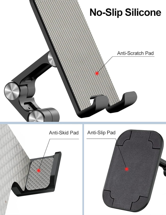 OCYCLONE Phone Stand, Adjustable Height and Angle Foldable Cell Phone Stand Holder for Desk, Taller iPhone Stand Compatible with 4.7"-13" Smartphones iPad Tablet, Black
