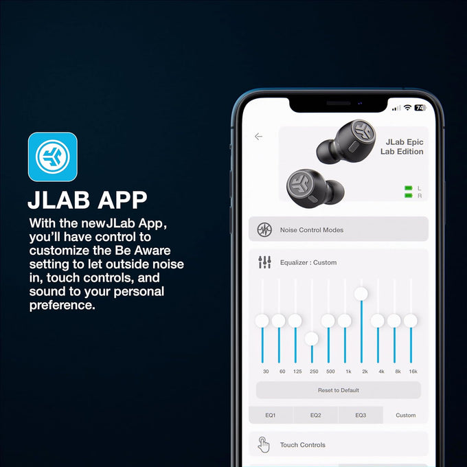 JLab Epic Lab Edition True Wireless Earbuds, Hybrid Dual Drivers, Spatial Audio, Multipoint BT, Wireless or USB-C Charging, Wear Detect Auto Play/Pause, Google Fast Pair