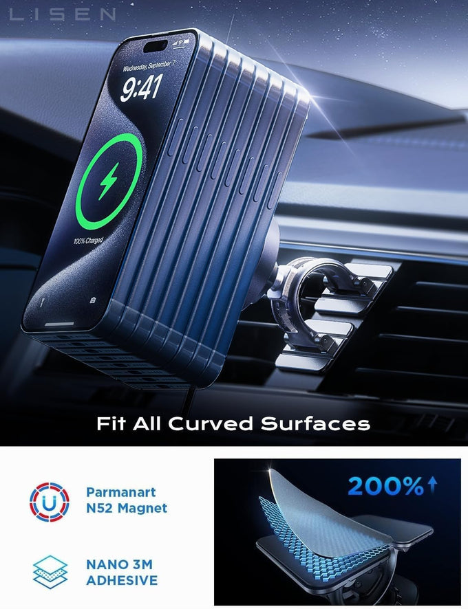 LISEN for 15W MagSafe Car Mount Charger,Magnetic Wireless Cars Charger,Magnetic Phone Holder for Cars,Phone Holders for Your Car Accessories for Women Men Jeep Ford F150 for iPhone 17-12,Samsung,Pixel