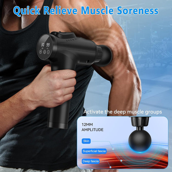 Massage Gun, Muscle Massage Gun for Athletes Handheld Electric Deep Tissue Back Massager, Percussion Massage Device for Pain Relief with 30 Speed Levels 9 Heads Black