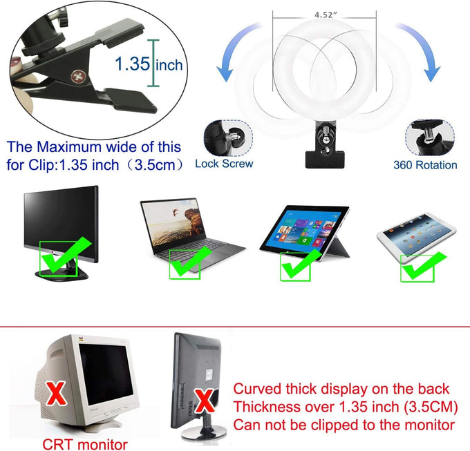 LED Ring Light Video Conference Lighting Kit, Dimmable 3200K–6500K Clip-On Light for Laptop, Phone & Monitor (Black)