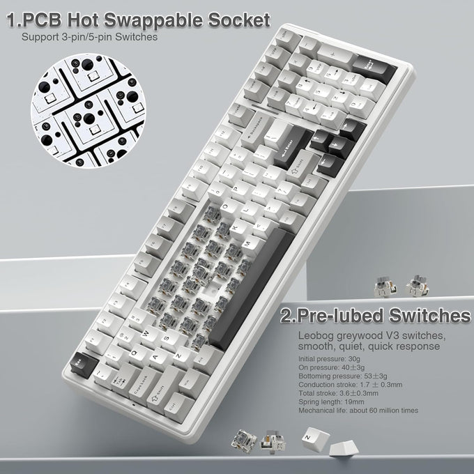 AULA F99 Wireless Mechanical Keyboard,Tri-Mode BT5.0/2.4GHz/USB-C Hot Swappable Custom Keyboard,Pre-lubed Linear Switches,RGB Backlit Computer Gaming Keyboards for PC/Tablet/PS/Xbox