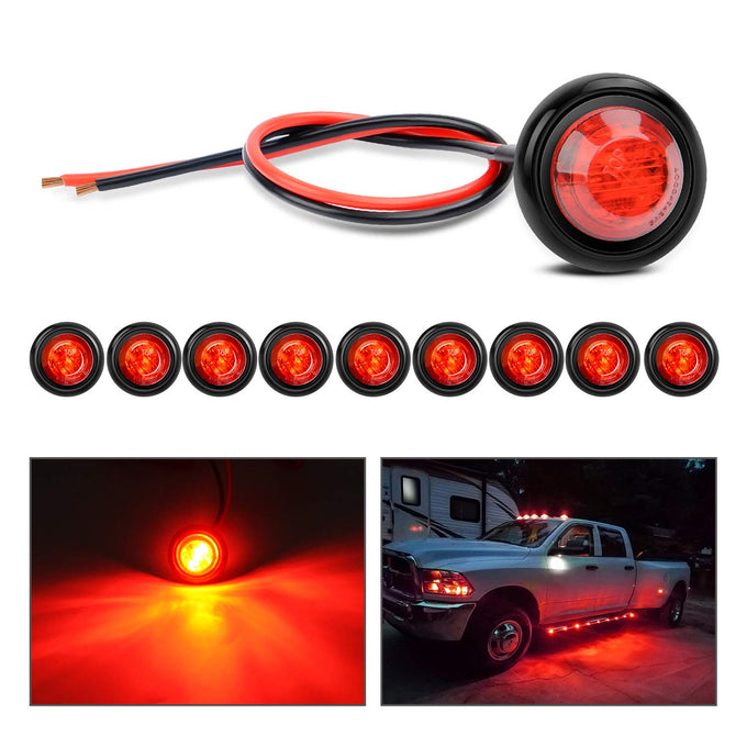 Nilight - TL-04 10 PCS 3/4 Inch Round LED Clearance Light LED Front Rear Side Marker Indicator Light Bullet Marker Light for Truck RV Car Bus Trailer Van Caravan Boat 12V, Red