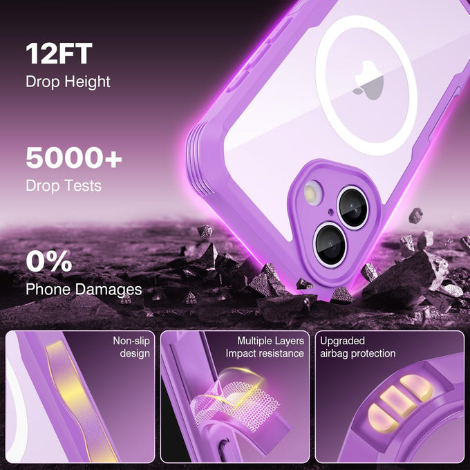 CENHUFO Magnetic Privacy for iPhone 17 Case [Compatible with Magsafe] Full Body Phone Case Built-in 9H Tempered Glass Privacy Screen Protector Camera Protection Shockproof Clear Cover -Rose Pink