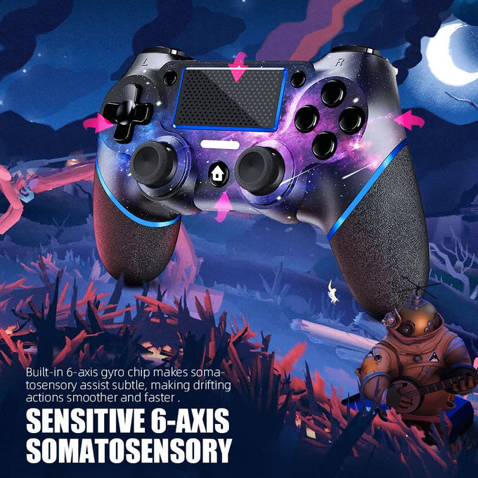 AceGamer Wireless Controller for PS4 – Custom V2 Gamepad with Non-Slip Grip, 3.5mm Audio Jack & Thumb Caps (Galaxy Design)
