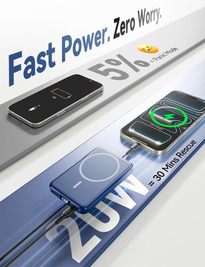 Magnetic Portable Charger, 10000mAh for Magsafe Battery Pack, 20W Fast Charging Power Bank, Travel Essential of Wireless Charger Compatible with iPhone 17/16/15/14/13 Pro/Max/Air/Plus-DarkBlue