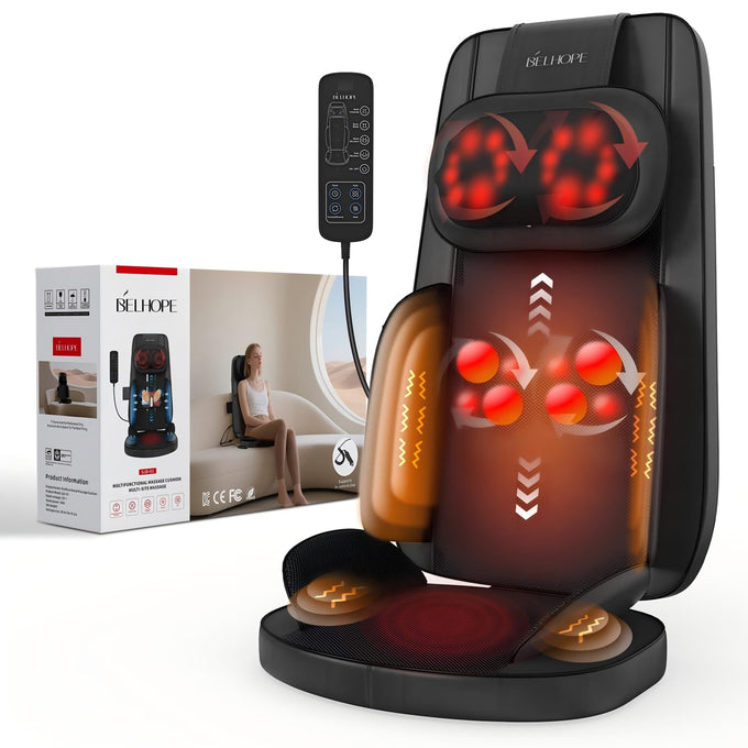 belhope Shiatsu Neck and Back Massager with Heat, 4D Kneading Back Massager for Pain Relief Deep Tissue, Comfortable Back Massage for Chair, Massage Mat for Home, Valentines Day Gifts for Men Women