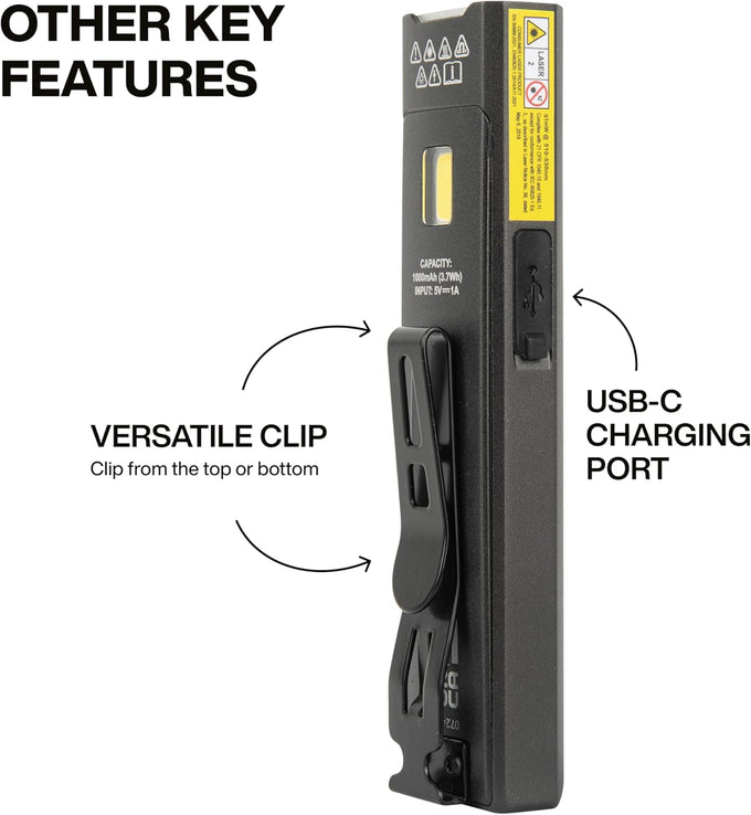 KLEIN TOOLS 56074 EDC Pocket Flashlight with Green Laser, Three Brightness Modes up to 1000 Lumens with Turbo Mode, Built-in Floodlight, <1mW, 510 to 530nm, Class 2, Rechargeable
