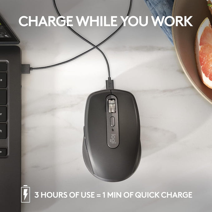 Logitech MX Anywhere 3S Compact Wireless Mouse, Fast Scrolling, 8K DPI Any-Surface Tracking, Quiet Clicks, Programmable Buttons, USB C, Bluetooth, Windows PC, Linux, Chrome, Mac - Graphite