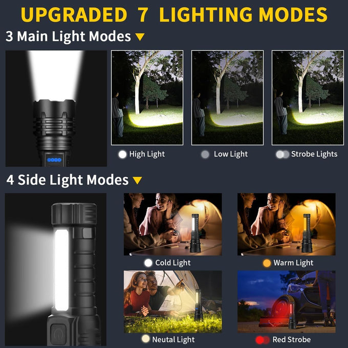 Rechargeable Flashlights High Lumens, 7Mode Super Bright Flashlight Powerful, Adjustable Tactical Flash Light High Powered, LED Flashlights for Home Emergency Hunting Camping Essentials Gear