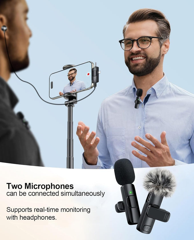 MENERESAS 3-in-1 Mini Microphone for iPhone: Wireless Lavalier Microphones for iOS/Android/Camera - Noise Reduction Lapel Mic, Clip on Mic for Video Recording Vlog, YouTube, Interview