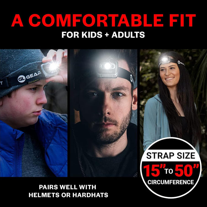 LED Headlamp 2-pack Battery Powered (AAA) | Head Lamp for Running Hunting Camping Fishing Hiking with Red Light and Adjustable Headband - Bright Forehead Headlamp 7 Modes (Batteries Not Included)
