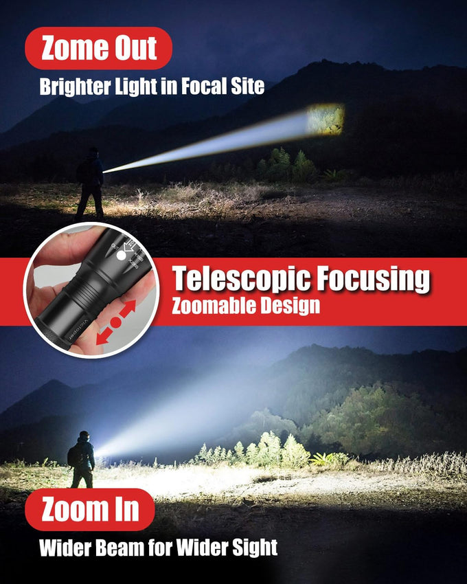 Victoper LED Flashlight 2 Pack, Bright Tactical Torch High Lumens with 5 Modes, Waterproof Zoomable Flash Light, Valentine's Day Gifts for Men, Hunting Camping Essentials Gear