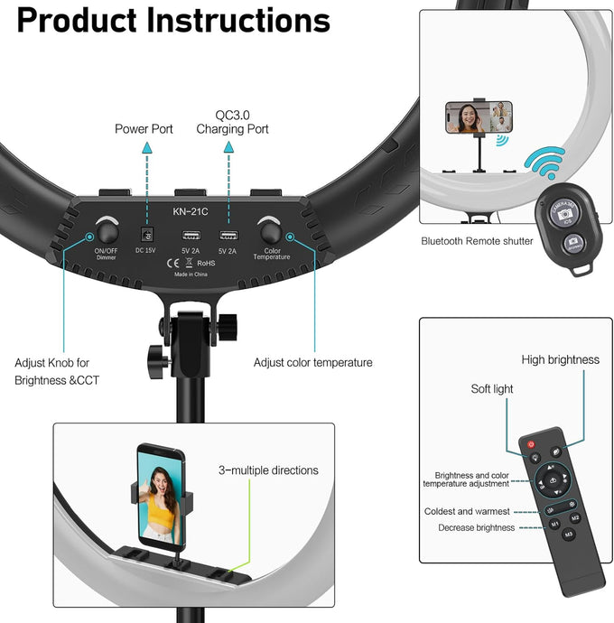 Hagibis 21 inch Ring Light with Stand Outer 55W 5600k Dimmable LED Light, Tripod Stand,and Phone Holder，Remote Controller,Carrying Bag ，CRI 97+ 2540lux, for Streaming Home Office Zoom Call Lighting