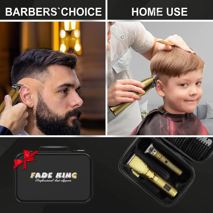 FADEKING Professional Hair Clippers & Beard Trimmer Set for Men – Cordless Barber Clippers with LCD Display, Precision Trimmer & Travel Case – Gifts for Men Husband Father (Gold + Bronze)