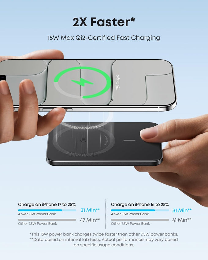 Anker Nano Power Bank, Ultra-Slim 5,000mAh Magnetic Wireless Charging Battery, Qi2 Certified 15W Max MagSafe-Compatible Portable Charger, Ergonomic Design, for iPhone Air/17/16 Series