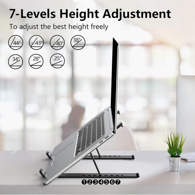 Tonmom Laptop Stand for Desk, Adjustable Laptop Riser ABS+Silicone Foldable Portable Notebook Holder, Ventilated Cooling Notebook Mount Computer Stand for 10-15.6” Laptops,Tablets-Black
