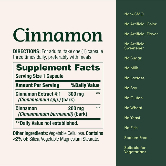 Nature's Bounty Cinnamon Capsules, Herbal Supplement, 1500mg, 100 Capsules
