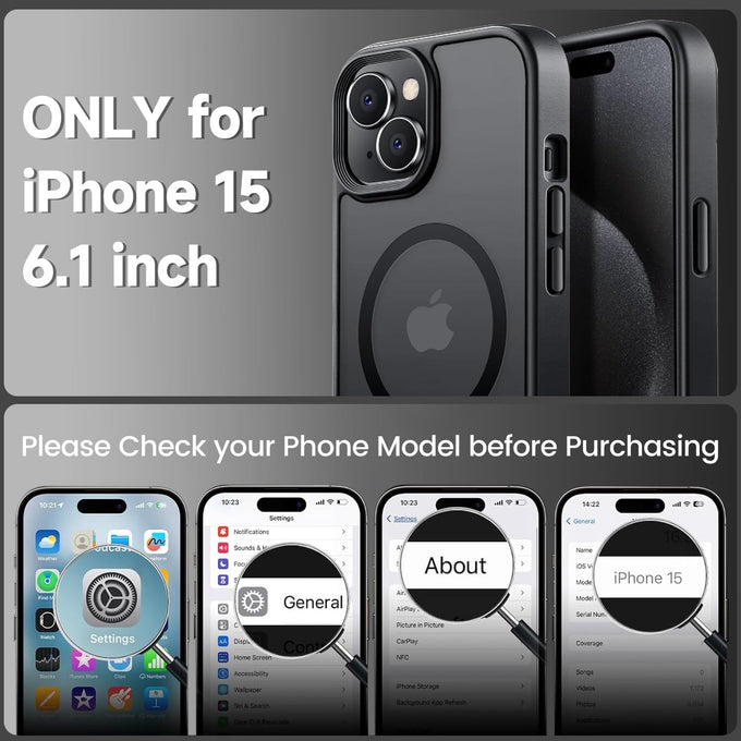 Tigowos Magnetic for iPhone 15 Case Drop Resistant Matte Skin Feeling Back Cover Shockproof Slim Fit for iPhone 15 Phone Case，Matte Black