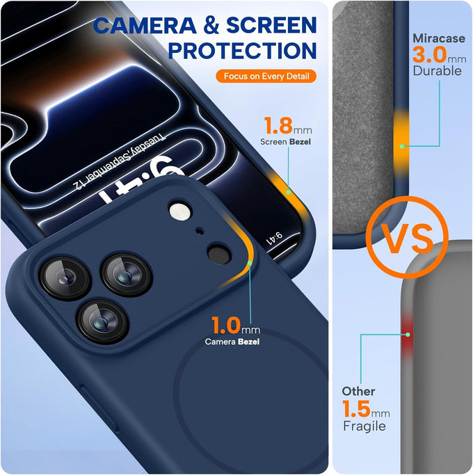 Miracase Magnetic for iPhone 17 Pro Case, Compatible with MagSafe, Integrated Silicone Camera Control Cover, 3.0mm Thicken Shockproof Drop Protection Phone Case for 17 Pro,Dark Blue