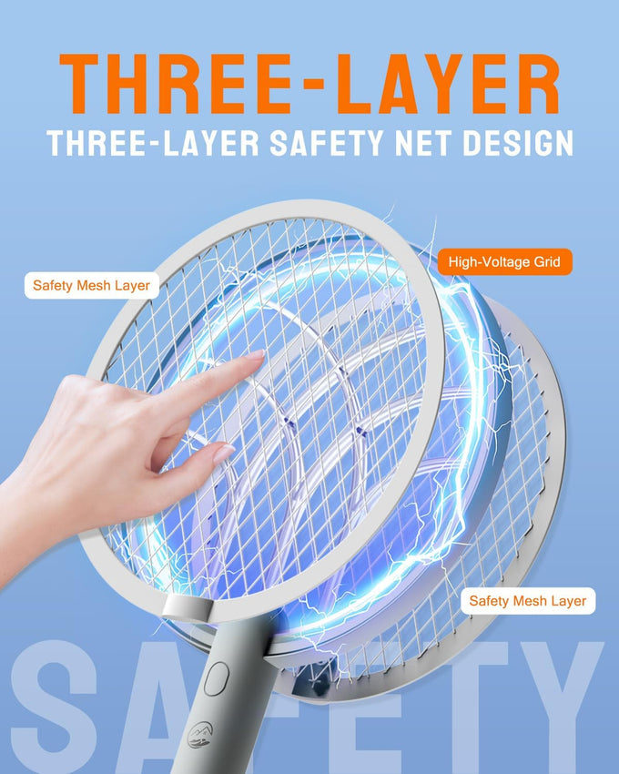 Electric Fly Swatter Racket, 4000V Bug Zapper with 1800mah Rechargeable Battery & Dual Modes, 2 in 1 Purple Mosquito Light Killer with 3-Layer Safety Mesh for Indoor Home Patio Camp(1 Pack)